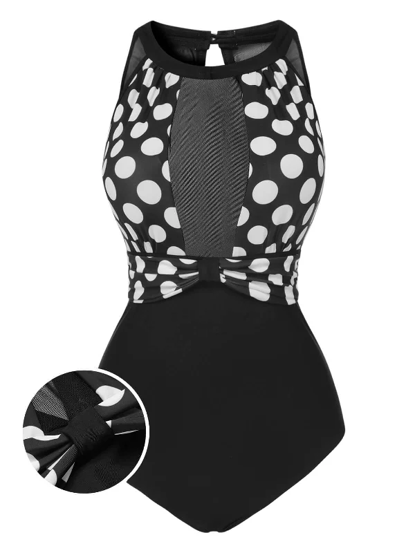 Effortless Sophistication Black 1950s Polka Dot Swimsuit