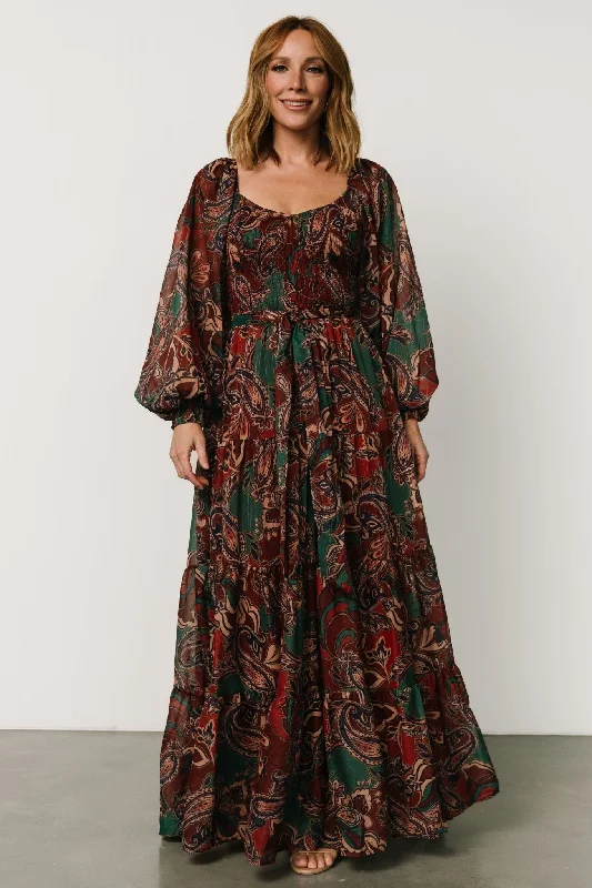 Early Access To Art Deco Styles Sale Livia Maxi Dress | Dark Green + Wine Multi