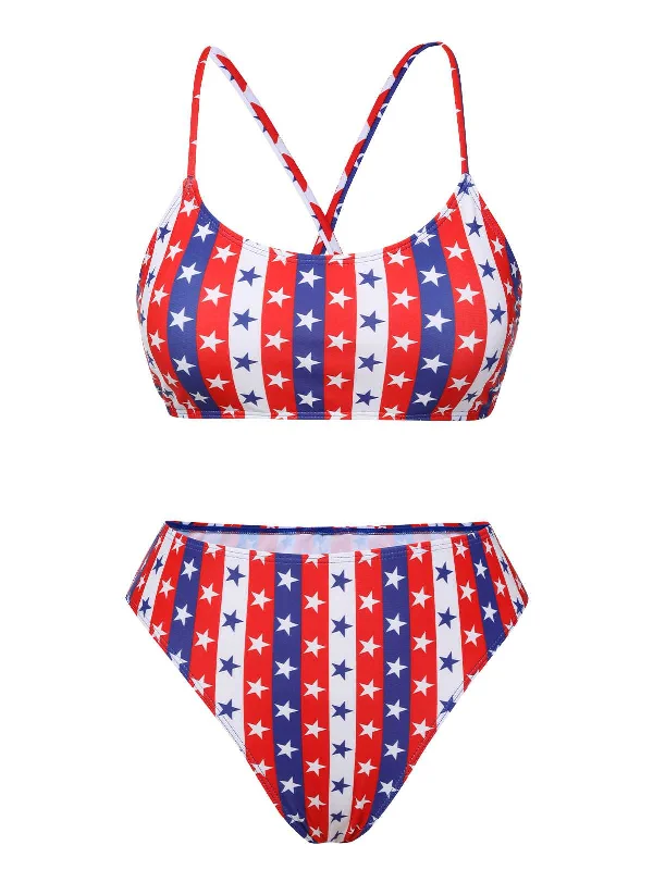 Elegant Contour 1960s Spaghetti Strap Independence Day Swimsuit