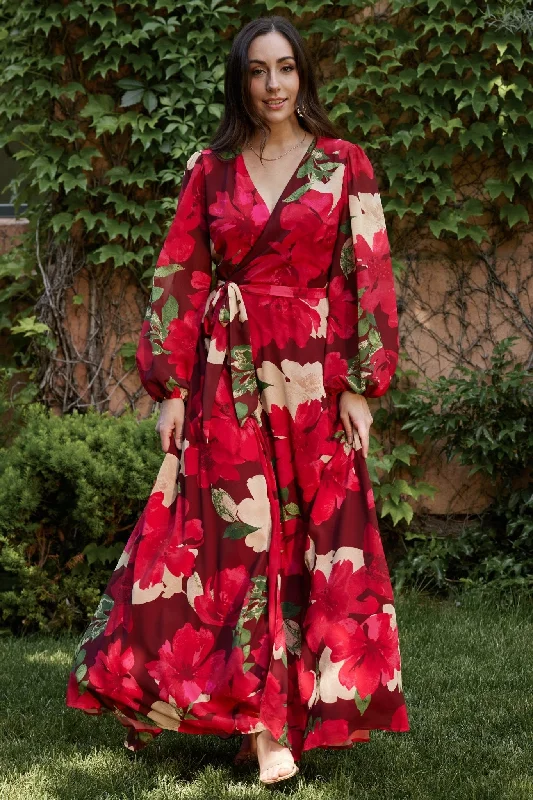 Limited Time Flash Sale Katinka Wrap Maxi Dress | Burgundy Multi Floral