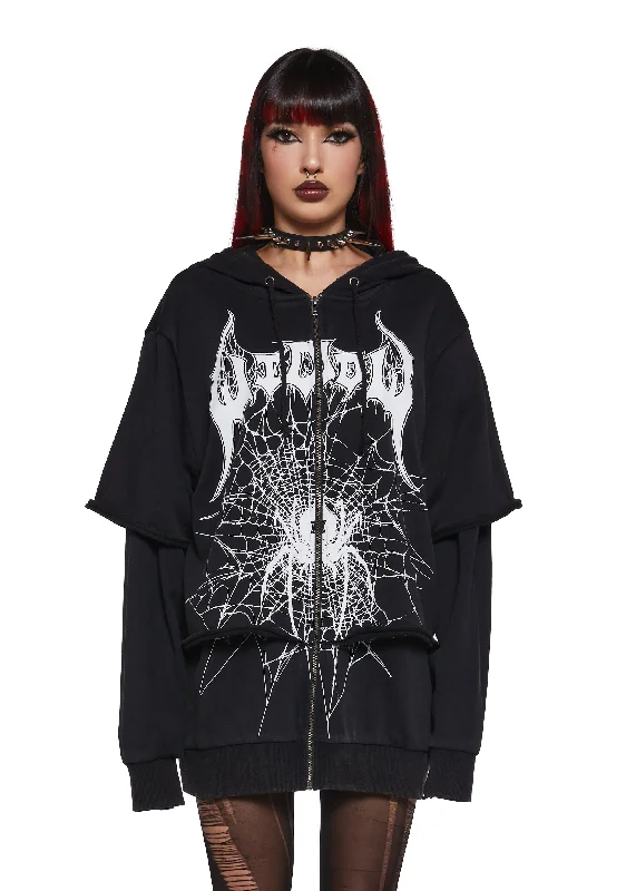 Chic Urban Fashion Look Looming Goth Zip-Up Hoodie