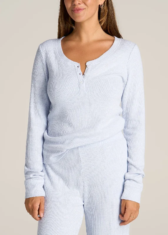 Holiday Attire Sale Ribbed Henley Top for Tall Women in Bluebird Mix