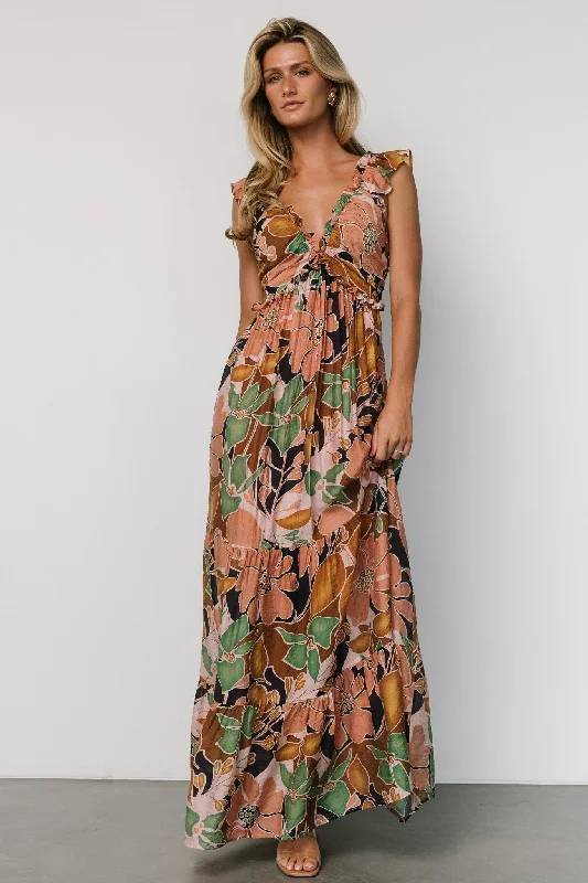 Popular Collection Nylah Back Tie Maxi Dress | Mocha Multi