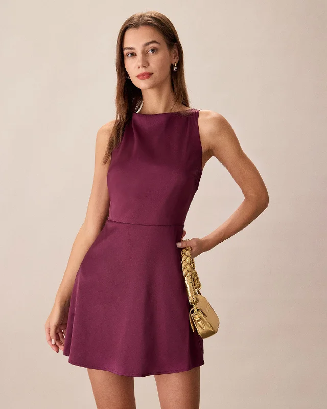 Wardrobe Essentials Purple Boat Neck Sleeveless Mini Dress