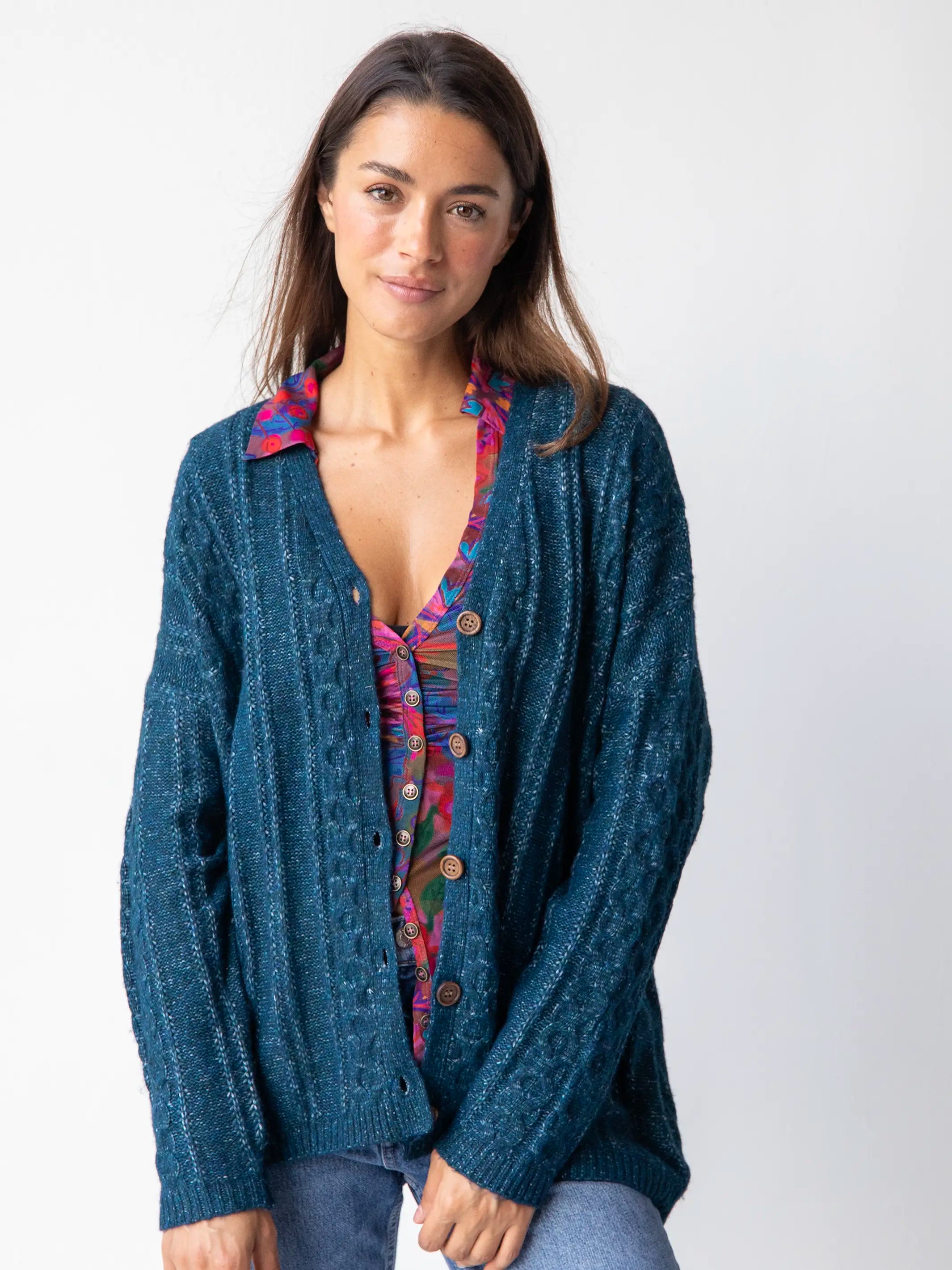 Vibrant Femme Fashion So Soft Grandpa Cardigan - Dark Teal