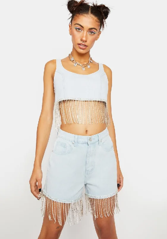 Flash Sale Now Denim Shorts With Diamante Fringe