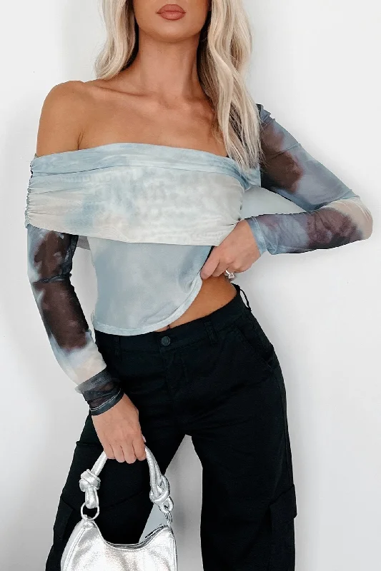 Exquisite Women's Wear Sale The Beauty Of Existence Asymmetric Mesh Top (Grey/Black)