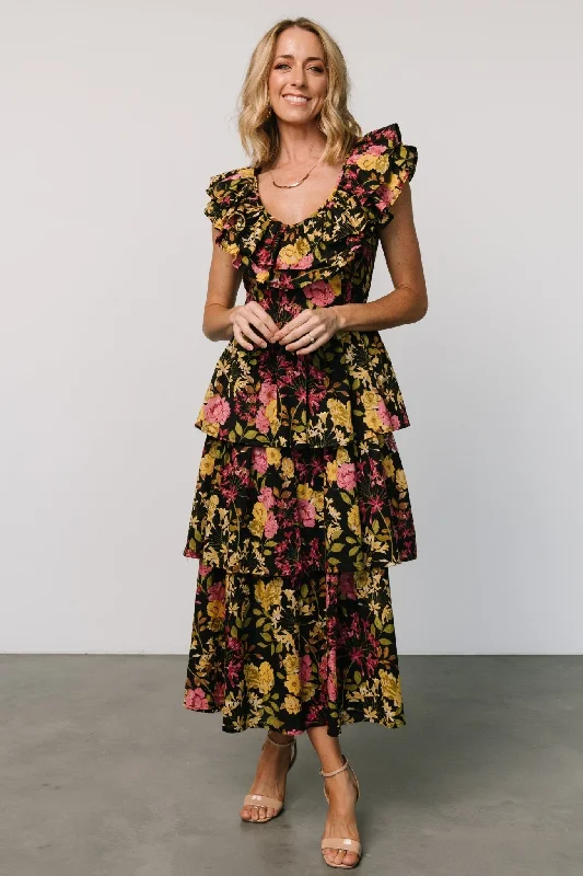 Fashion Sale Francesca Tiered Maxi Dress | Black Floral