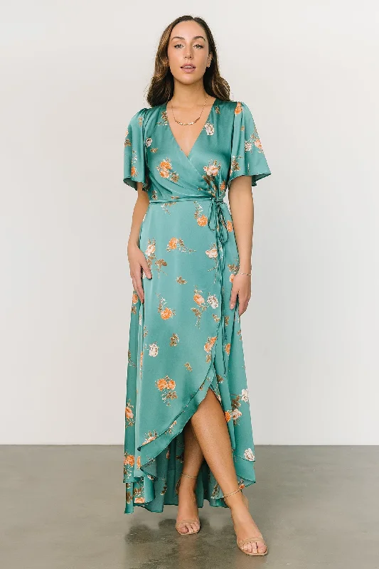 Casual Chic Amara Wrap Dress | Green + Coral Floral