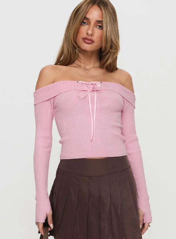 Low Price Special Nighttime Off Shoulder Knit Top Pink