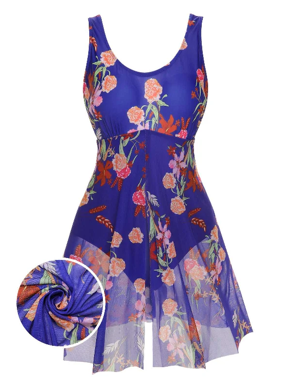 Versatile Style Wardrobe [Plus Size] 1940s Strap Print One-Piece Skirt Swimsuit