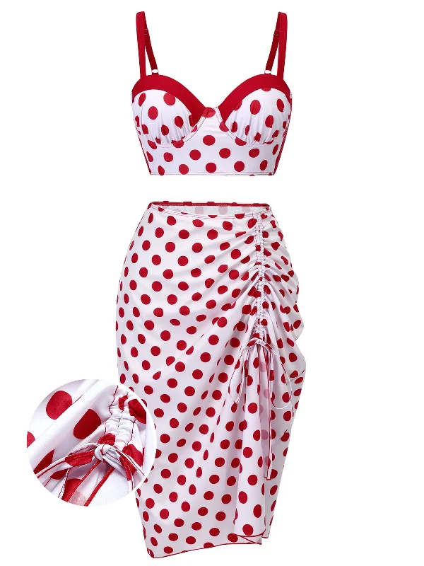 Summer Fashion Red 1950s Polka Dot Pleated Swimsuit