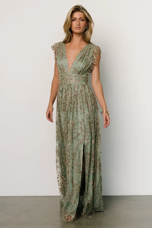 Early Access To Art Deco Styles Sale Arlene Shimmer Gown | Sage + Gold