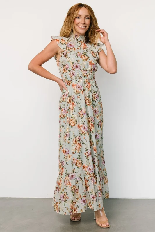 Budget Saver Kearny Ruffle Maxi Dress | Light Blue Floral + Gold