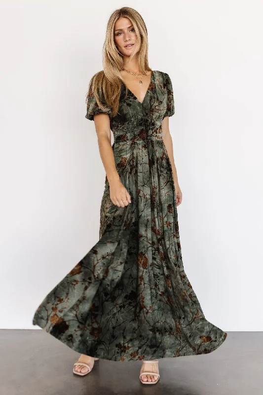 Seasonal Sale Leslie Velvet Maxi Dress | Green + Copper