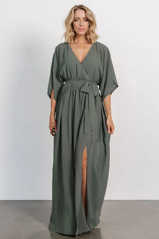 Playful Elegance Kia Kimono Maxi Dress | Dark Sage