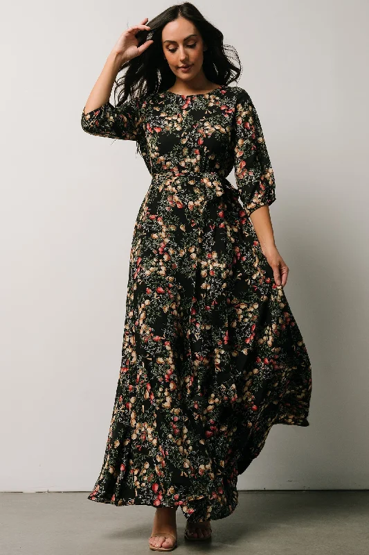 Holiday Sale Rebecca Maxi Dress | Black Pomegranate Print