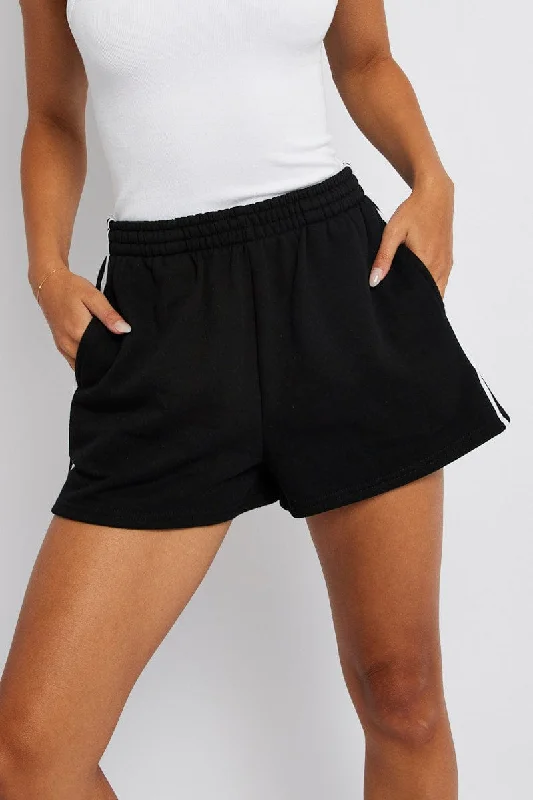 The Latest Trends Black Track Shorts High Rise Elastic Waist