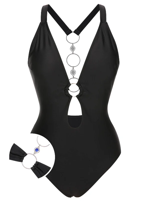 Exclusive Sale 1950s Solid Hollow-out One-Piece Swimsuit