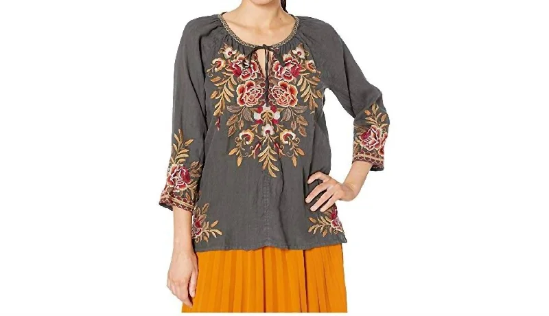 Fashionista Favorites Charlotte Peasant Blouse In Cement