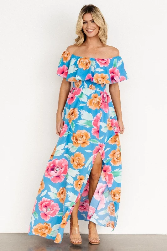 Ends Soon Talia Off Shoulder Maxi Dress | Sea Blue Floral