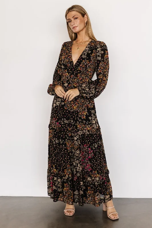 Edgy Fashion Bowman Deep V Maxi Dress | Black Multi