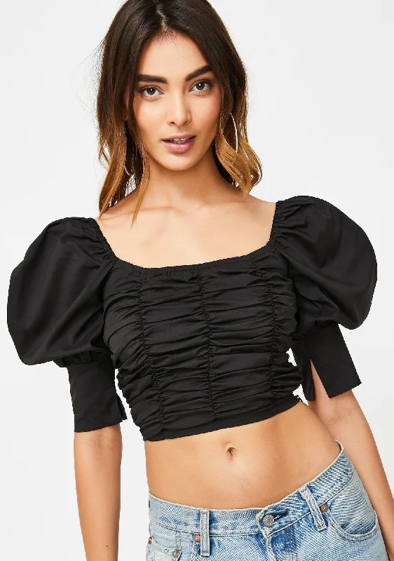 Absurdly Cheap Sale Black Wrinkle Crop Blouse