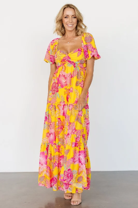 Stylish Savings Darla Maxi Dress | Yellow + Pink Floral