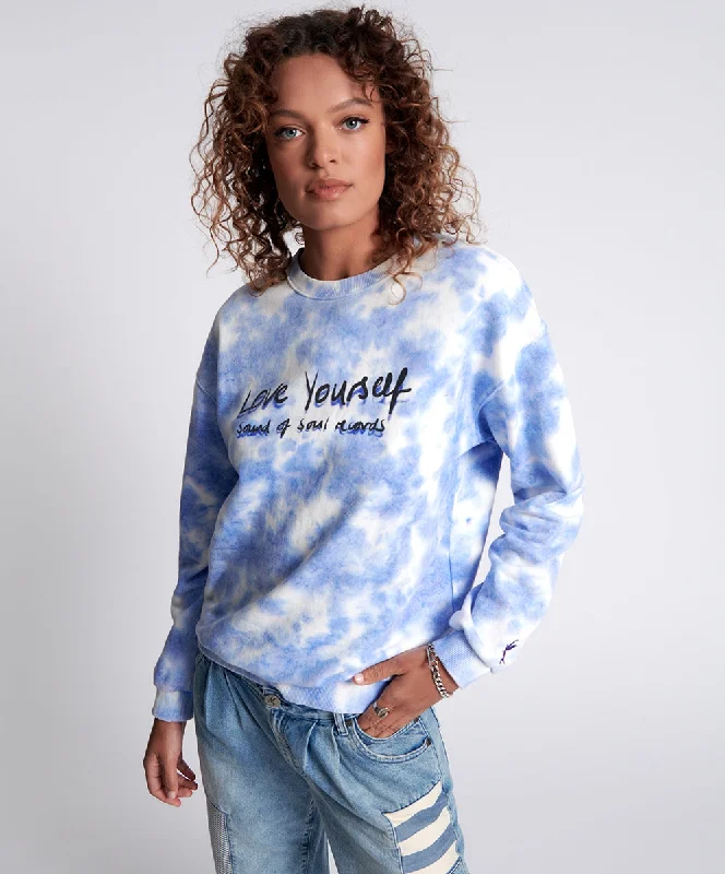 Laid-Back Elegance LOVE YOURSELF SOS TIE DYE SWEATER