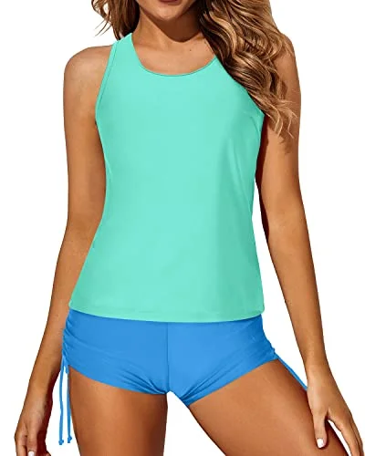 Unleash Your Trendy Side Sexy Criss Cross Straps Backless Tankini Set For Women-Blue Green