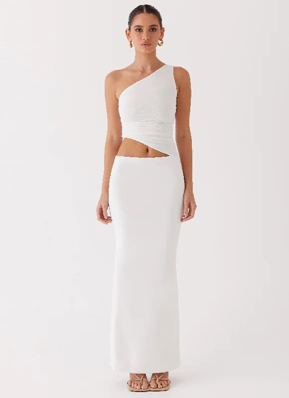 Dreamy Draping Seranella One Shoulder Maxi Dress - White