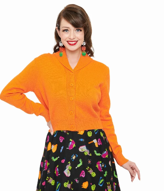 Romantic Date - Night Ensemble Banned 1950s Pumpkin Orange Cropped Cardigan