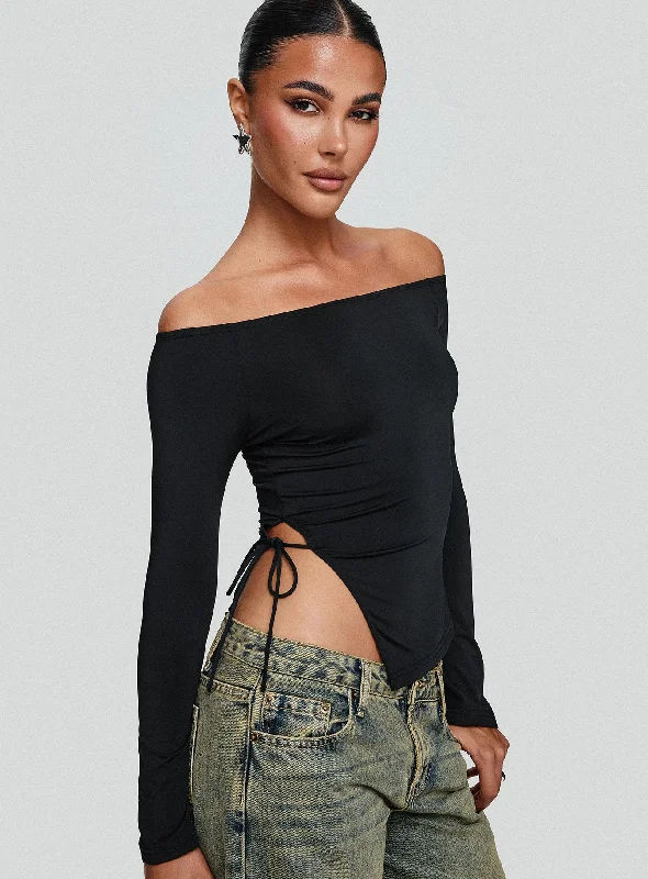 Hot Trends Endellion Off Shoulder Long Sleeve Top Black