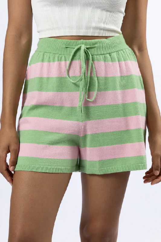 Limited Edition Pulling Heartstrings Green and Pink Striped Knit Shorts