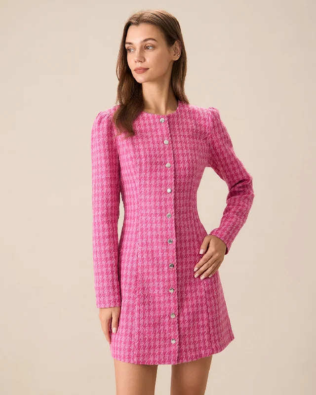 Gorgeous Glamour Collection Women's Pink Single-breasted Tweed Mini Dress