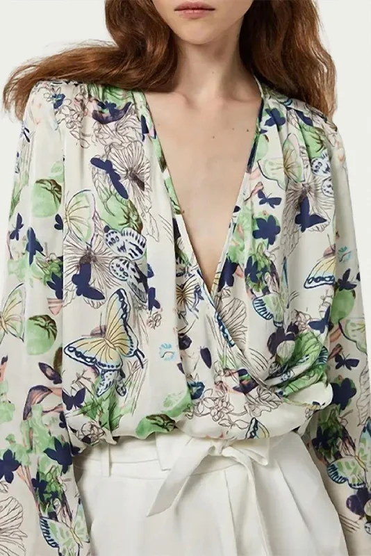 Sophisticated Style Cardall Butterfly-Print Satin Blouse In White