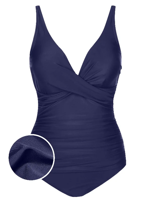 All Season Fashion Collection 1950s Classic Solid One-Piece Swimsuit