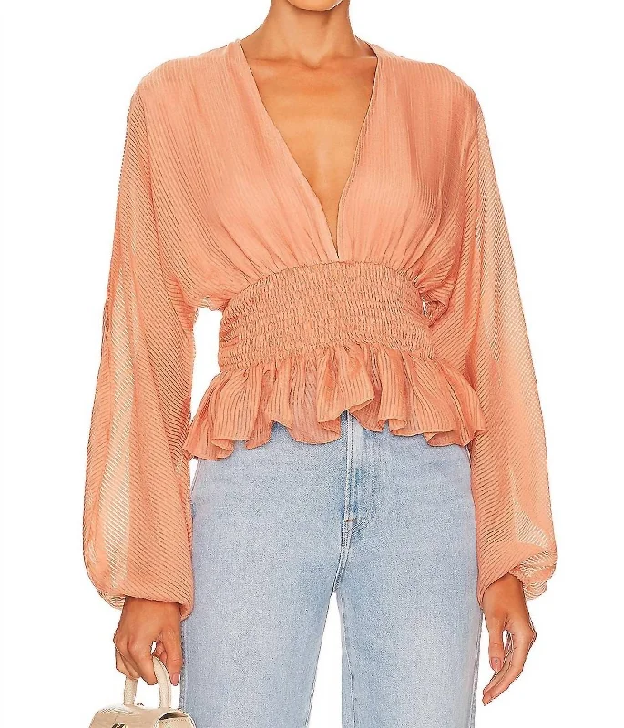 Cool Prices Tahlia Shirred Blouse In Terracotta