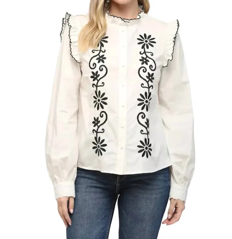 End Of Season Clearance Chehalis Embroidered Blouse In White