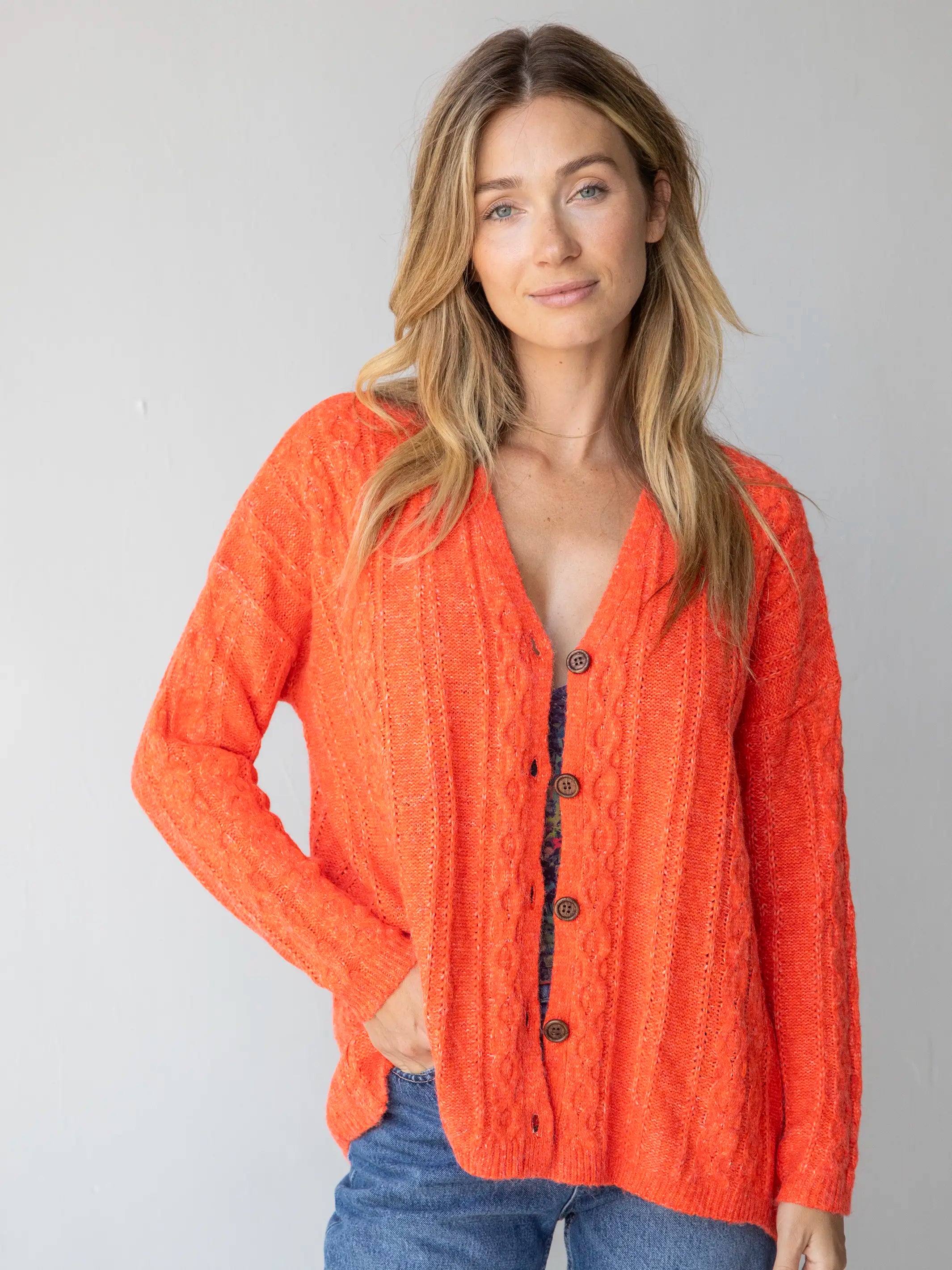 Relaxed Style So Soft Grandpa Cardigan - Orange Crush