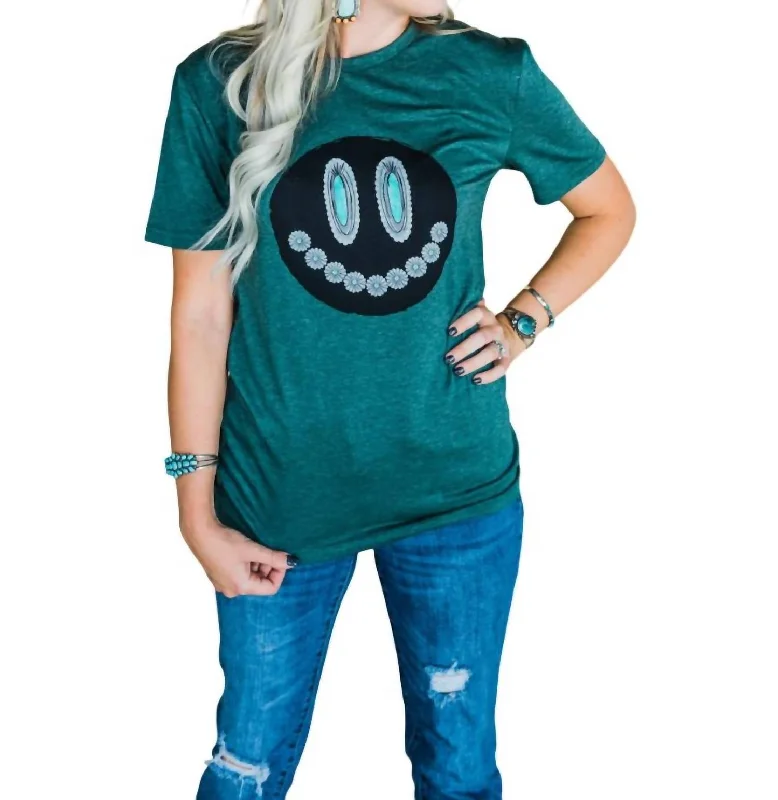 Chic Urban Fashion Look Glam Grin Short Sleeve Top In Teal