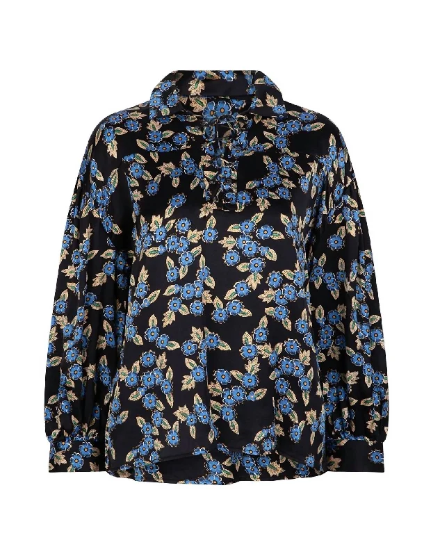 Trendy Fashion Sale Blouse Drawstring In Black/blue