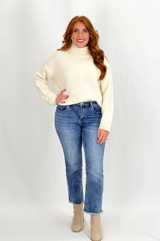 Elegant Style Cream Turtle Neck Sweater