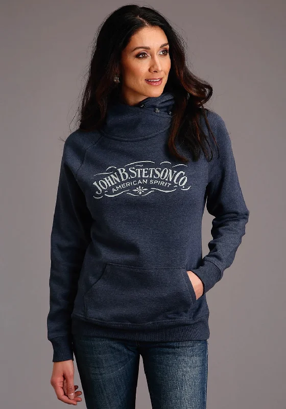 Chic Wardrobe Stetson Womens Heather Navy Cotton Blend American Spirit Hoodie