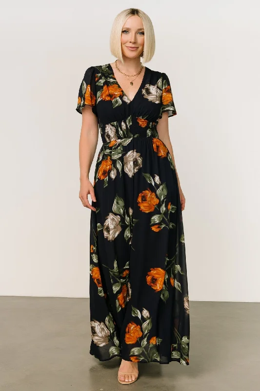 Feminine Soft - Hued Styles Birdie Maxi Dress | Midnight Navy Floral