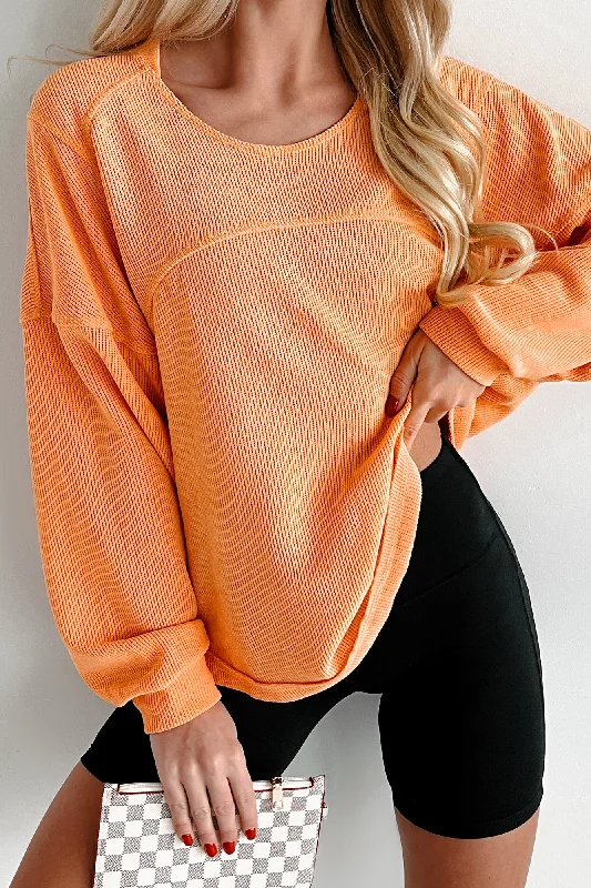 Mid - Week Surprise Split Second Decisions Textured Knit Long Sleeve Top (Mango)