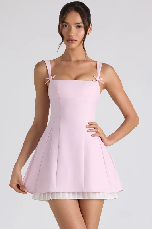 Luxury Fashion Bow-Detail Pleated A-Line Mini Dress in Soft Pink