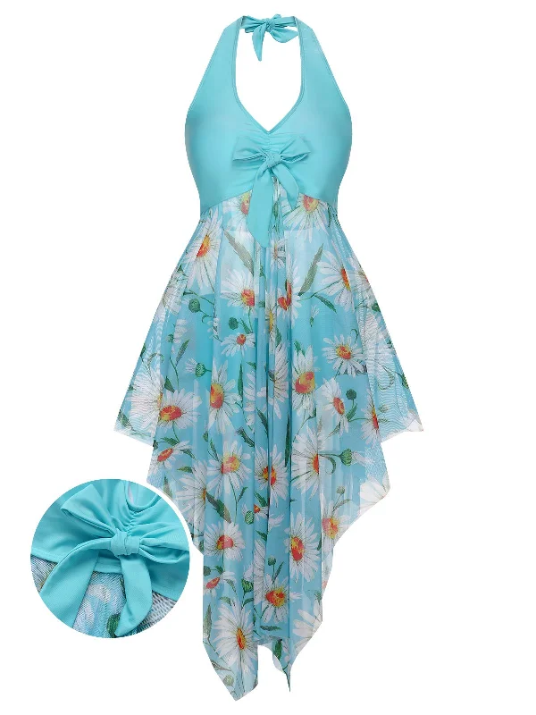 Trendy Threads [Plus Size] 1930S Daisy Bow Halter Skirt Swimsuit