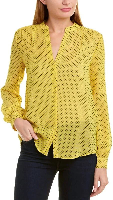 Don't Miss Out Polka Dot Mintee Blouse Silk Top in Yellow