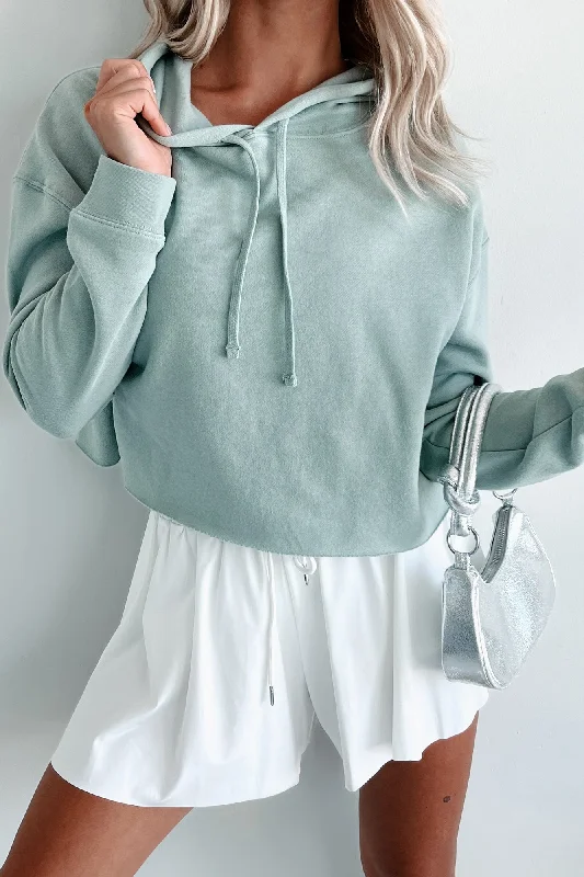 Latest Trends Raw Hem Crop Hoodie (Sage)